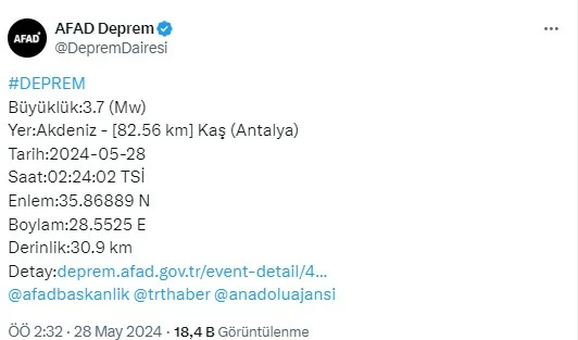 Antalya Kaş deprem mi oldu