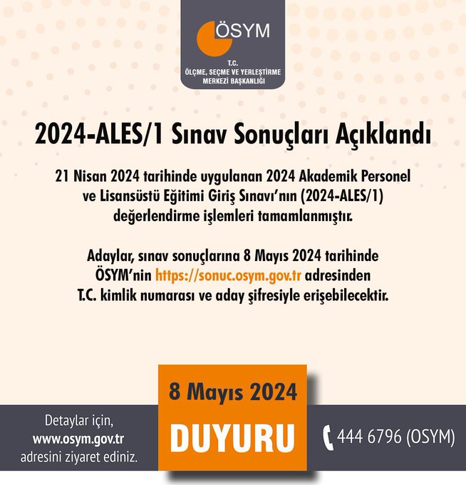 ÖSYM 2024-ALES/1 sınav sonuçlarını açıkladı 2
