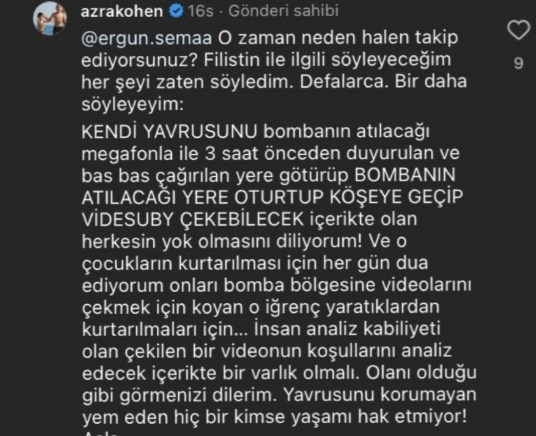 Azra Kohen Filistin hakkında ne dedi?