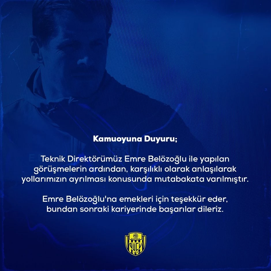 Mke Ankaragücü Teknik Direktör Emre Belözoğlu Ile Karşılıklı Anlaşarak Yollarını Ayırdı
