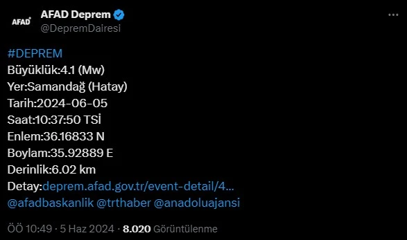 En son nerede deprem oldu?