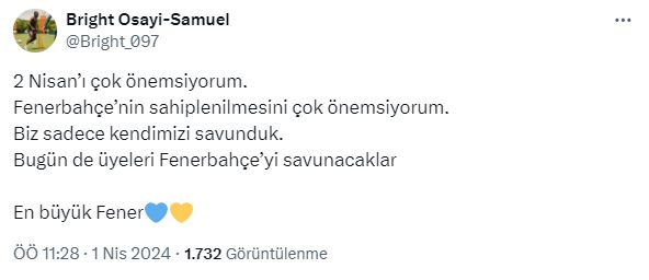 Fenerbahçeli Osayi-Samuel'den 2 Nisan paylaşımı! Maskeli taraftarı yumrukladığı görüntüler olay olmuştu - 3. Resim