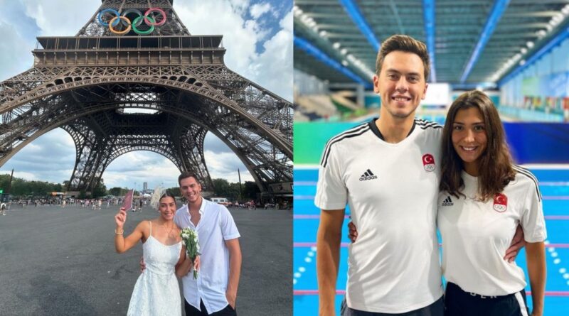 Milli yüzücüler Ecem Dönmez ve Berkay Ömer Öğretir Paris'te olimpiyat yarışları sonrası evlendi 7