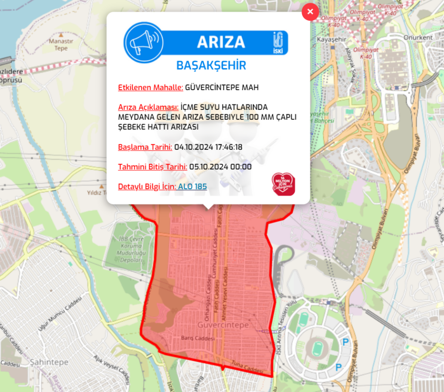 Başakşehir su kesintisi 4 Ekim
