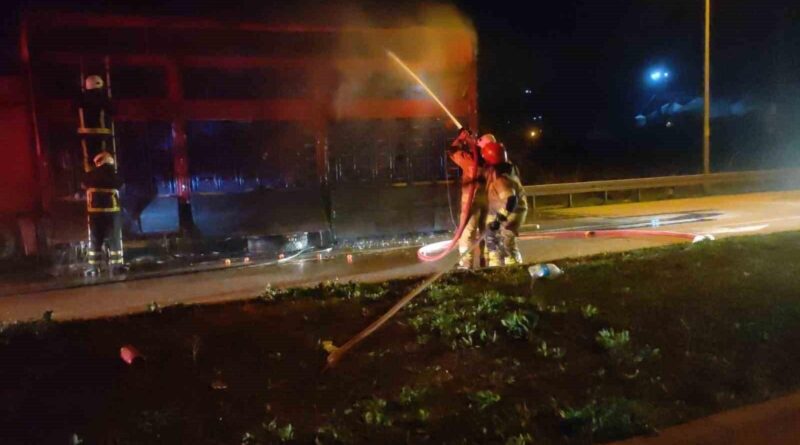 Orhangazi'nde Domates Yüklü Kamyon Lastik Ateşinde 1