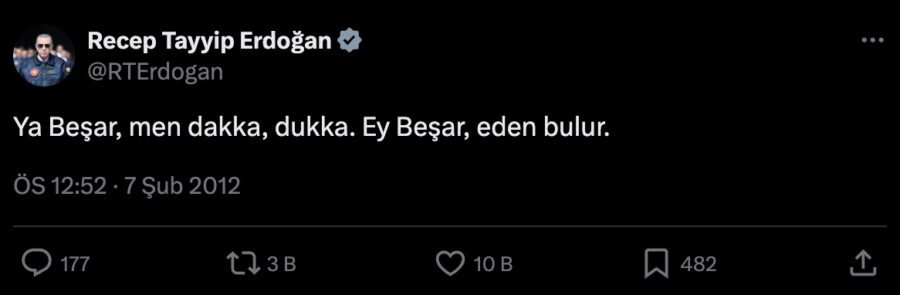 Cumhurbaşkanı Erdoğan tweeti Men dakka dukka suriye esed