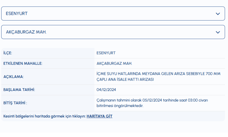 Esenyurt su kesintisi 4 Aralık
