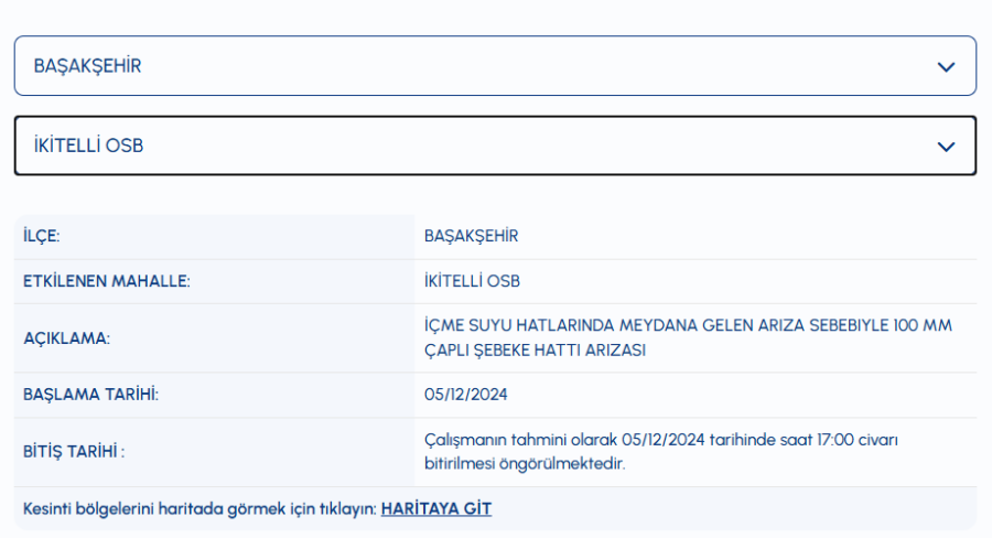Başakşehir su kesintisi