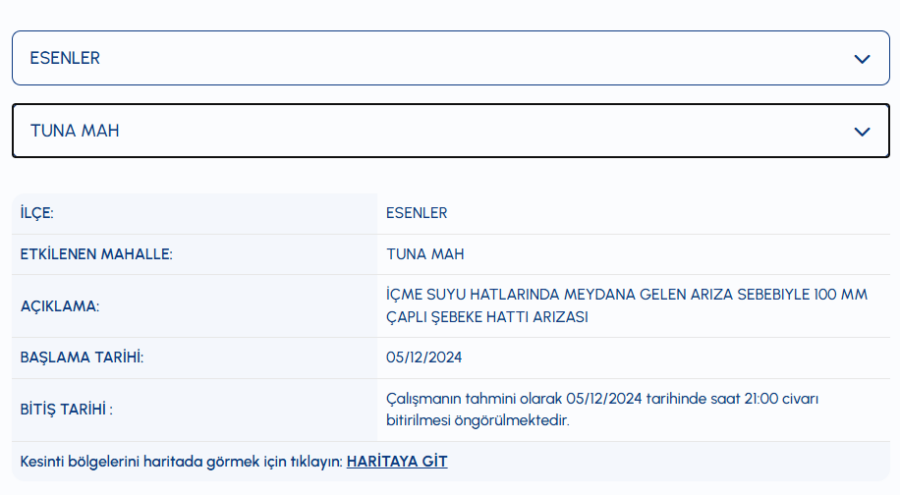Esenler su kesintisi 5 Aralık
