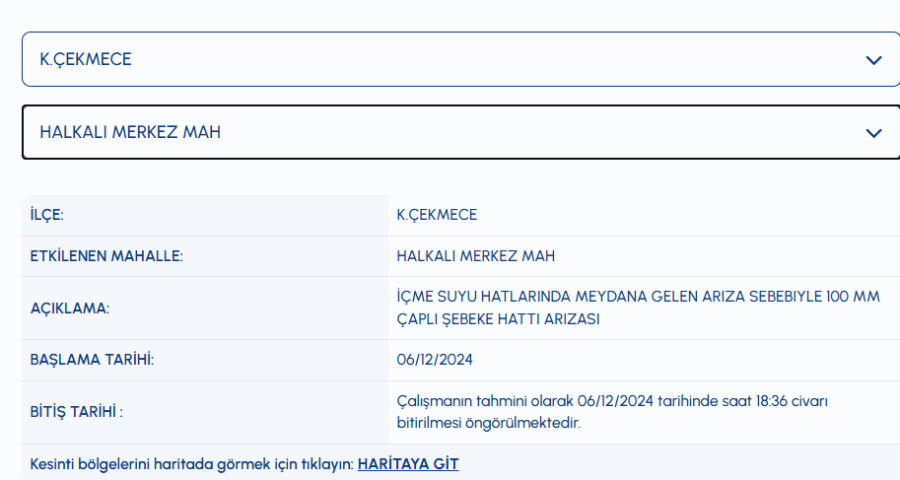 Küçükçekmece su kesintisi 6 Aralık