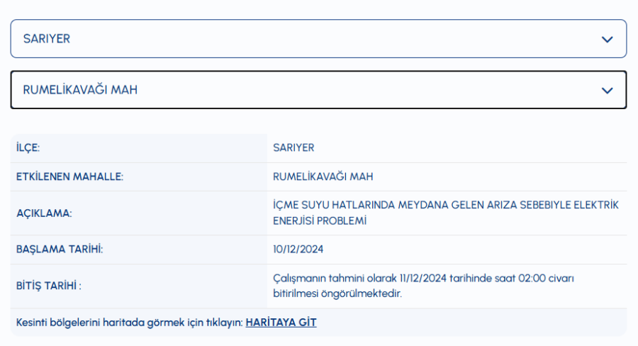 sarıyer su kesintisi ne zaman bitecek