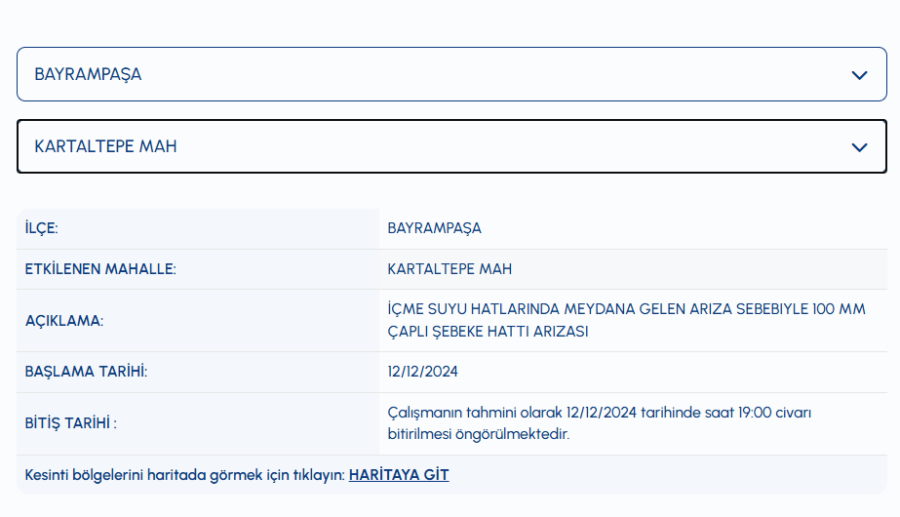Bayrampaşa su kesintisi 12 Aralık