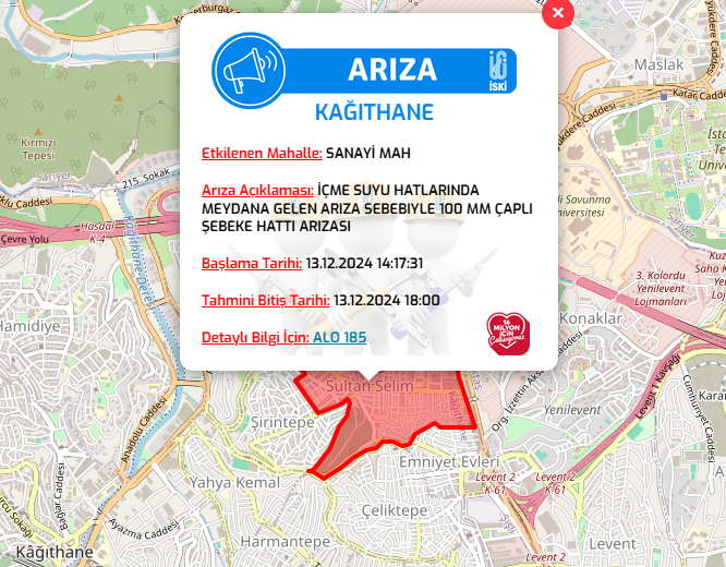 Kağıthane su kesintisi 13 Aralık