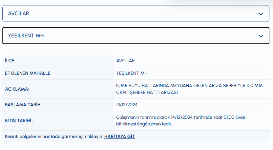 İSKİ Avcılar su kesintisi