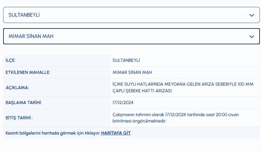 Sultanbeyli su kesintisi 