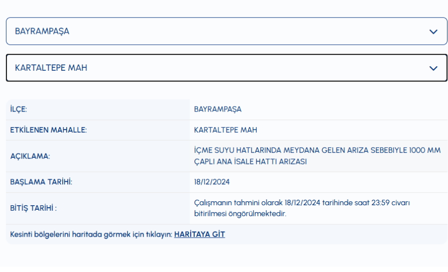 Bayrampaşa su kesintisi 18 Aralık