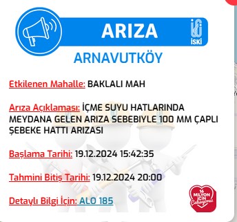 baklalı arnavutköy su kesintisi 19 aralık 2024