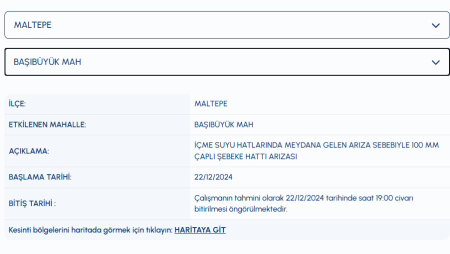 Maltepe su kesintisi 22 Aralık