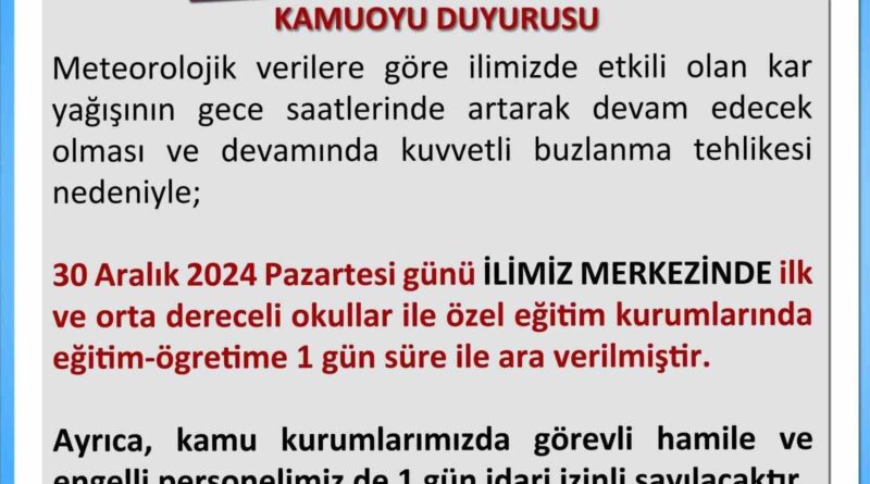 Uşak'ta Kar Yağışı Nedeniyle Okullar Tatil Edildi, Hamile ve Engelli Kamu Çalışanlarına İdari İzin 1