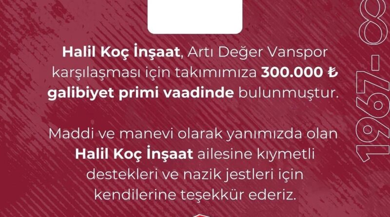Çimentaş Elazığspor'a Vanspor Maçı İçin 300 Bin Lira Prim 1