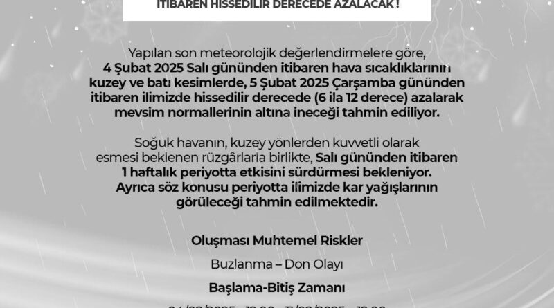 Niğde Valiliği'nden Soğuk Hava Uyarısı: 6-12 Derece Düşüş ve Kar Yağışı Bekleniyor 1