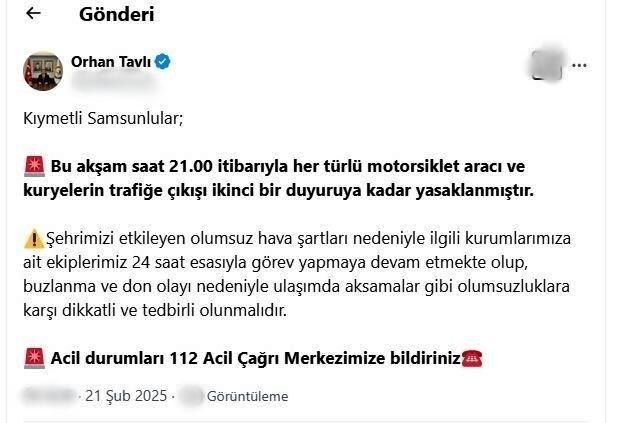 Samsun’da kurye ve motosikletlerin trafiğe çıkışı yasaklandı 1