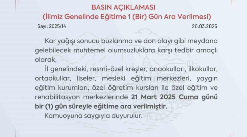 Amasya’da eğitime 1 gün ara verildi 1