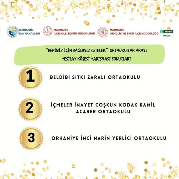Marmaris Kaymakamı Nurullah Kaya, dereceye giren okulların öğrencilerine plaket takdim ediyor.-1