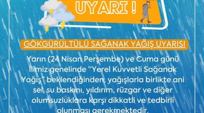 Amasya için kuvvetli yağış uyarısı 1