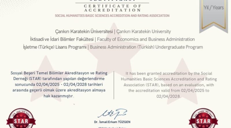 Çankırı Karatekin Üniversitesi’ndeki bir bölüme 3 yıllık akreditasyon belgesi 1
