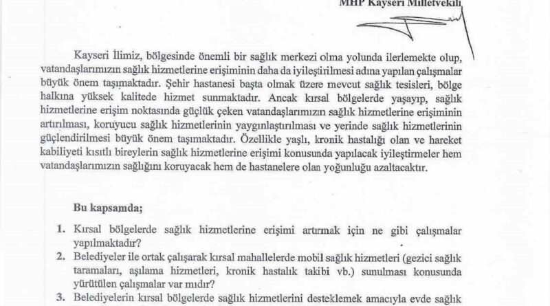 MHP’li Ersoy’dan sağlık hizmeti soru önergesi 1