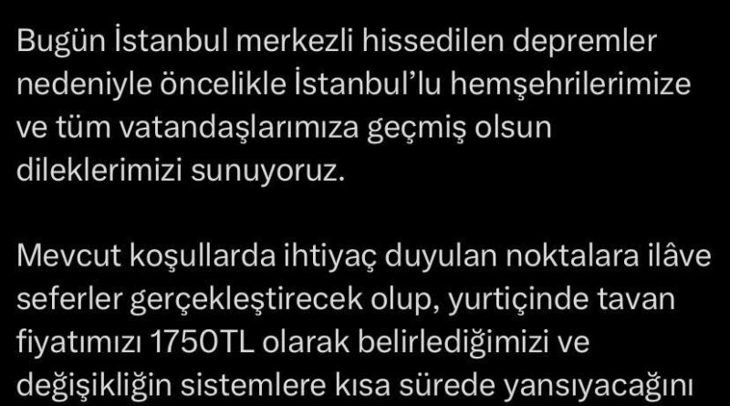 THY'den deprem sonrası bilet düzenlemesi 1