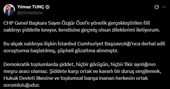Bakan Tunç: "CHP Genel Başkanı Özgür Özel'e geçmiş olsun dileklerimi iletiyorum" 1