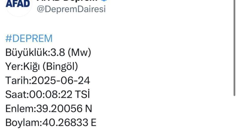 Bingöl'de 3.8 büyüklüğünde deprem 1