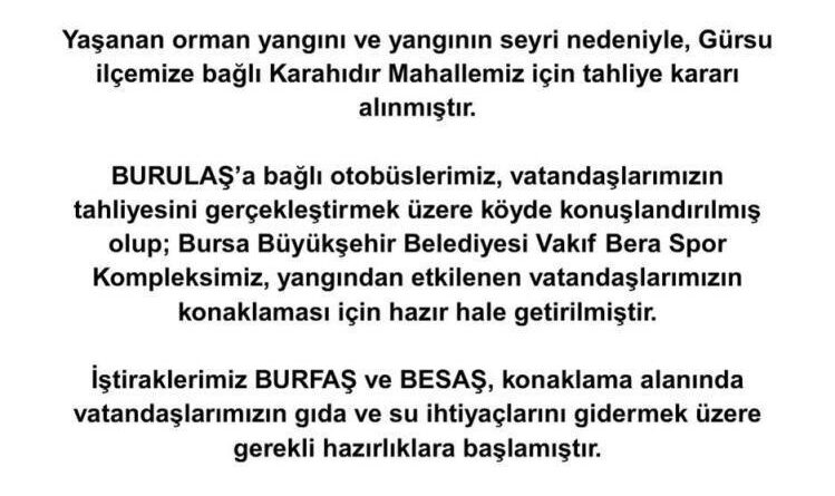 Bursa'da yangın sebebiyle Karahıdır Mahallesi boşaltılıyor 1