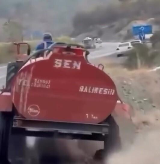 Dayanışmanın en güzel görüntüleri…Yangına jant üzerinde gitti