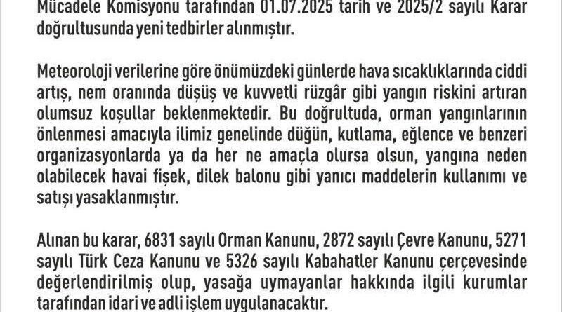 Elazığ’da havai fişek ve dilek balonu satımı ve kullanımı yasaklandı 1