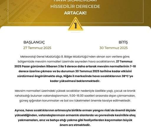 Niğde’de kavurucu sıcaklar geliyor: Termometreler 38 dereceyi görecek 1