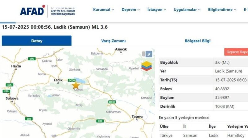 Samsun Ladik'te 3.6 büyüklüğünde deprem 1