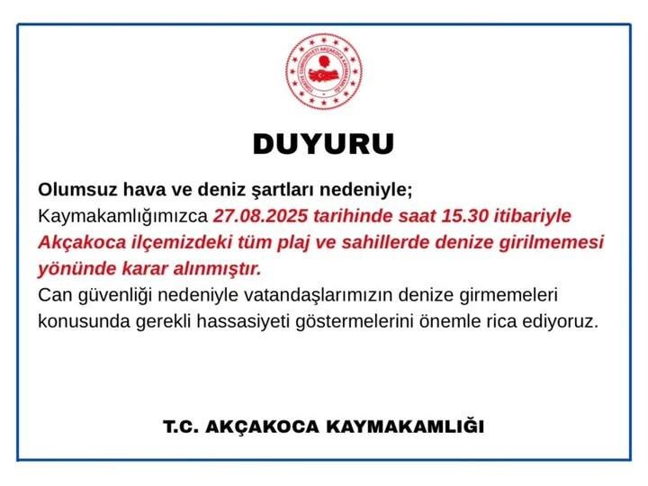 Akçakoca’da denize girmek yasaklandı