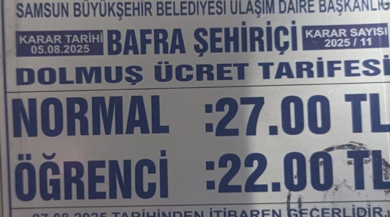 Bafra’da dolmuş ücretlerine zam 1