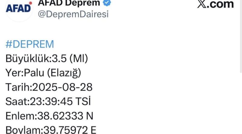 Elazığ’da 3.5 büyüklüğünde deprem 1