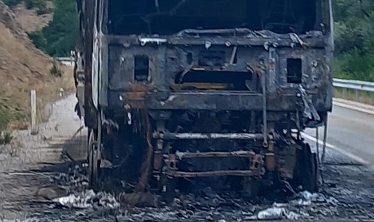 Seyir halindeki çekici alevlere teslim oldu 1