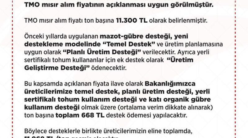 Toprak Mahsulleri Ofisi 2025 yılı mısır alım fiyatları belirlendi 1