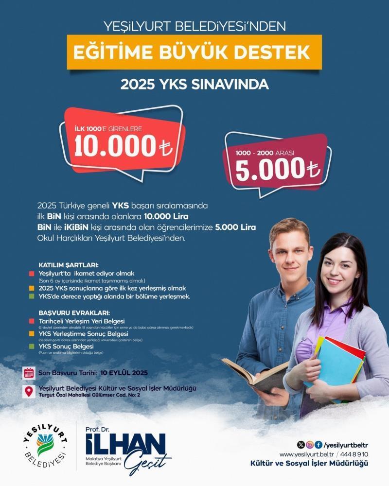 YKS’de ilk 2 bine giren öğrencilere Yeşilyurt’tan nakdi ödül