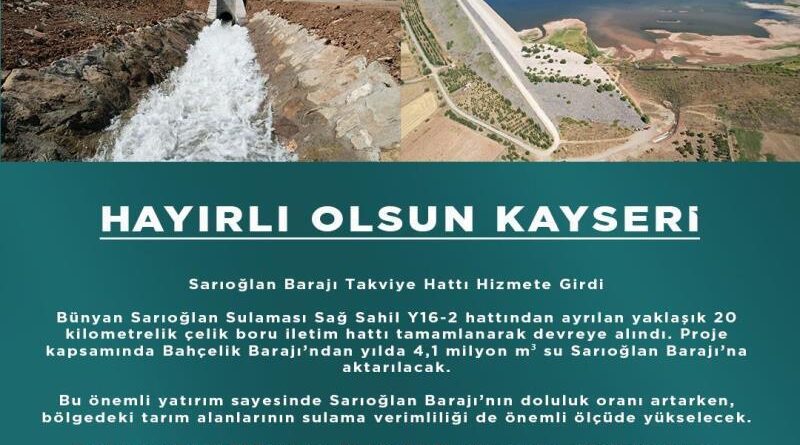 Sarıoğlan Barajı Takviye Hattı, hizmete girdi 1