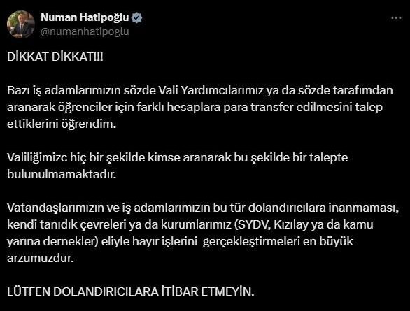Vali Hatipoğlu’ndan dolandırıcılık olaylarına karşı uyarı 1