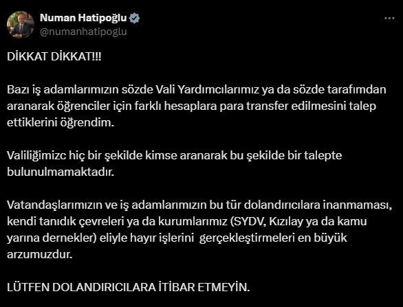 Vali Hatipoğlu’ndan dolandırıcılık olaylarına karşı uyarı