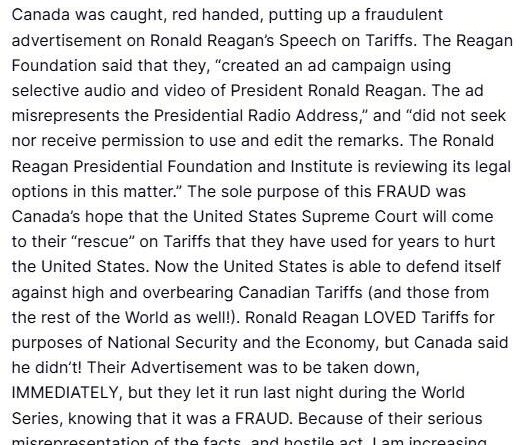 ABD Başkanı Trump’tan Kanada’ya aldatıcı reklam misillemesi: "Kanada'ya uygulanan gümrük vergisi oranını yüzde 10 oranında artırıyorum" 1
