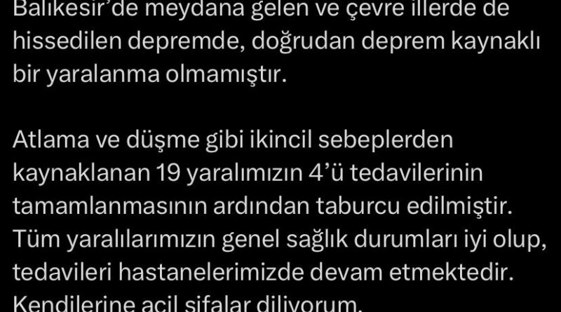 Bakan Memişoğlu: "Depremde, doğrudan deprem kaynaklı bir yaralanma olmamıştır" 1
